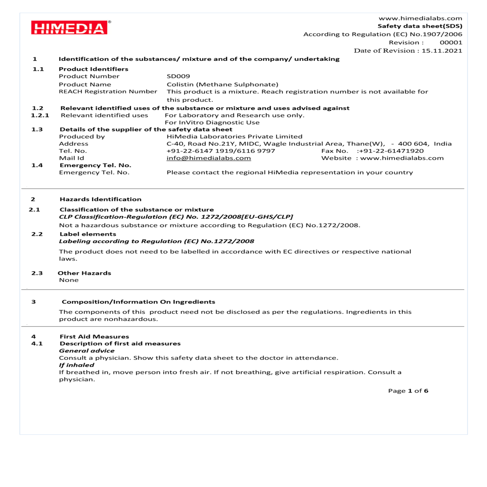 Colistin Methane Sulphonate 1vl