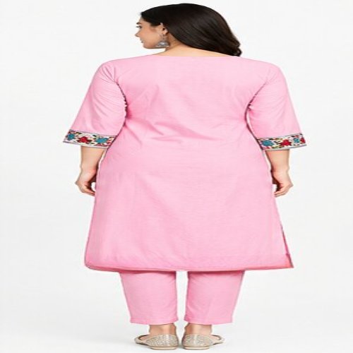 Baby Pink Floral Embroidered Straight Kurta Set with Trousers