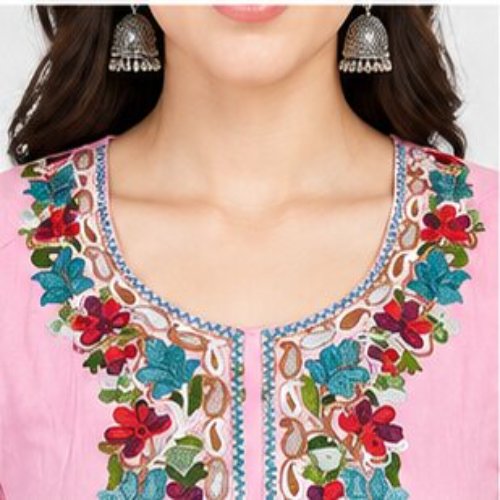 Baby Pink Floral Embroidered Straight Kurta Set with Trousers