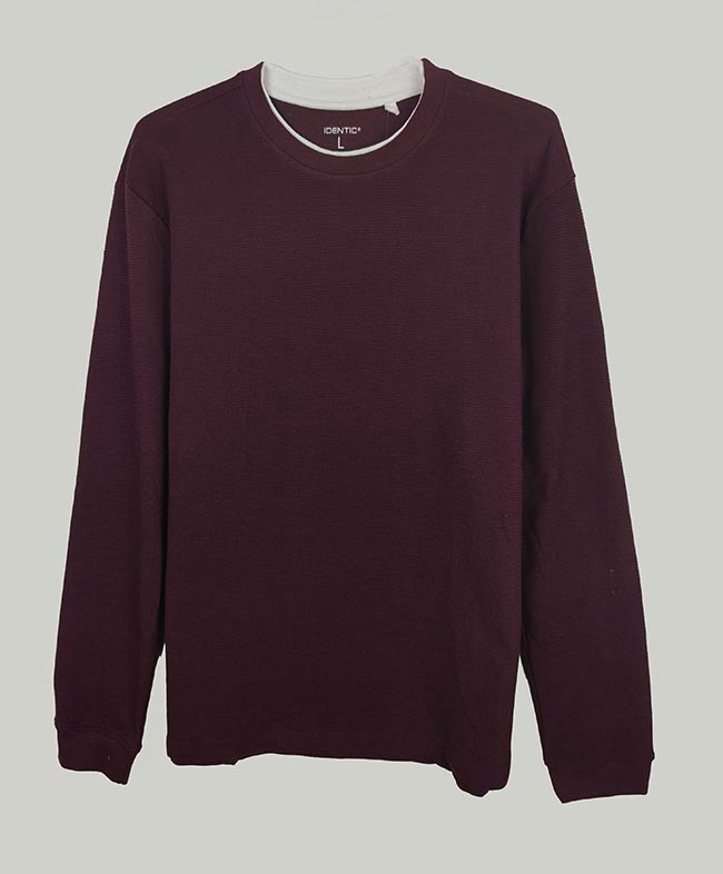 M11784 Mens Long Sleeve Textured T-Shirt - Color: Maroon