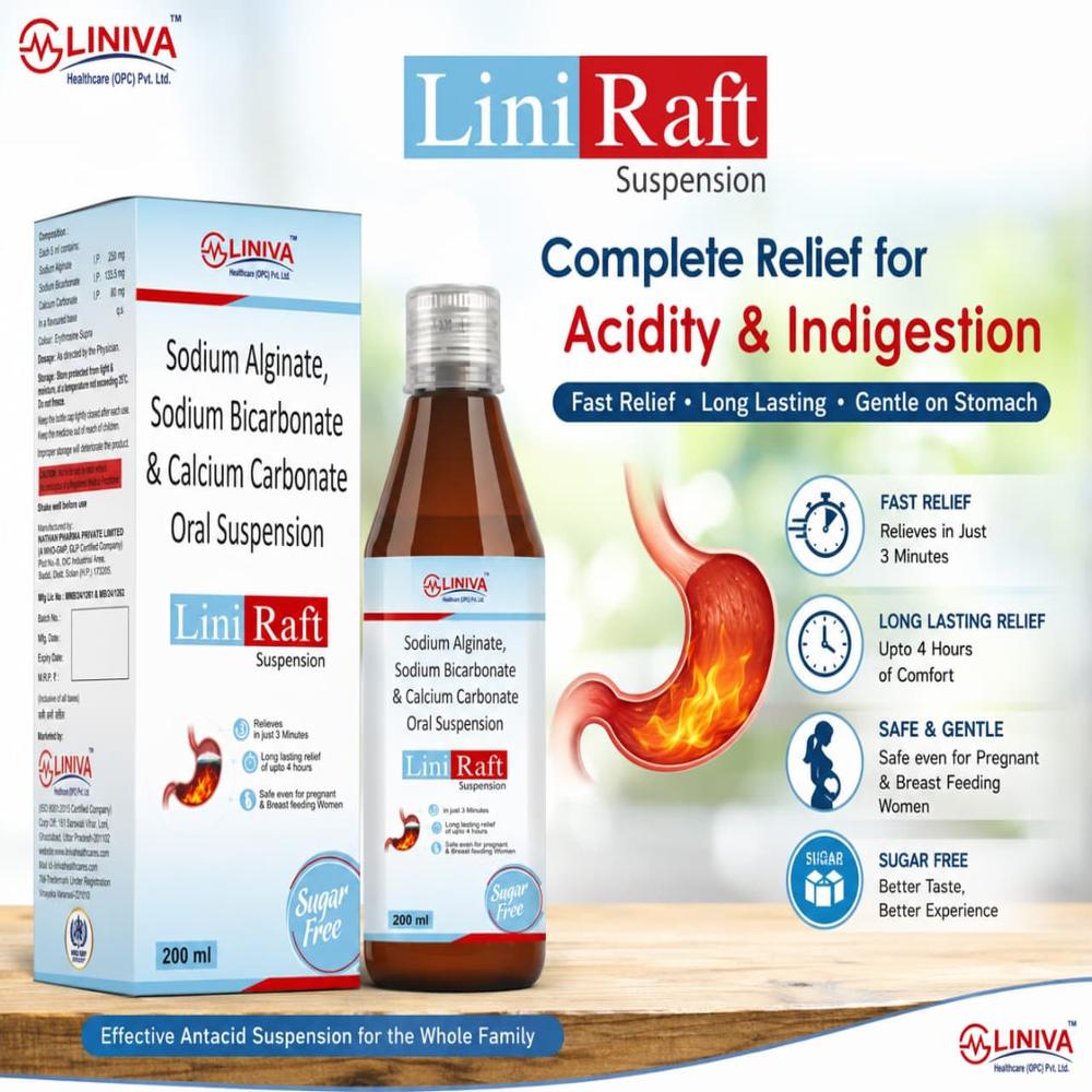 LiniRaft Syrup (Sodium Alginte, Sodium Bicorbonate, Calcium Corbonate Syrup)
