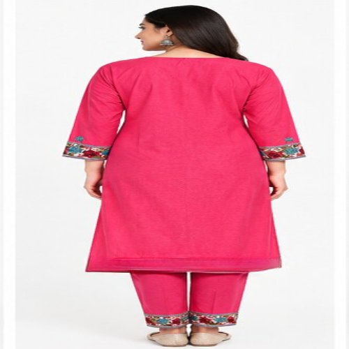 Rani Pink Floral Embroidered Straight Kurta Set with Embroidered Trousers
