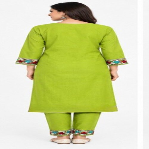 Lime Green Floral Embroidered Straight Kurta Set with Embroidered Trousers