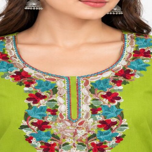Lime Green Floral Embroidered Straight Kurta Set with Embroidered Trousers