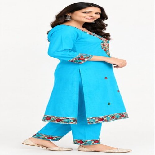 Azure Bloom Embroidered Kurta & Trouser Set