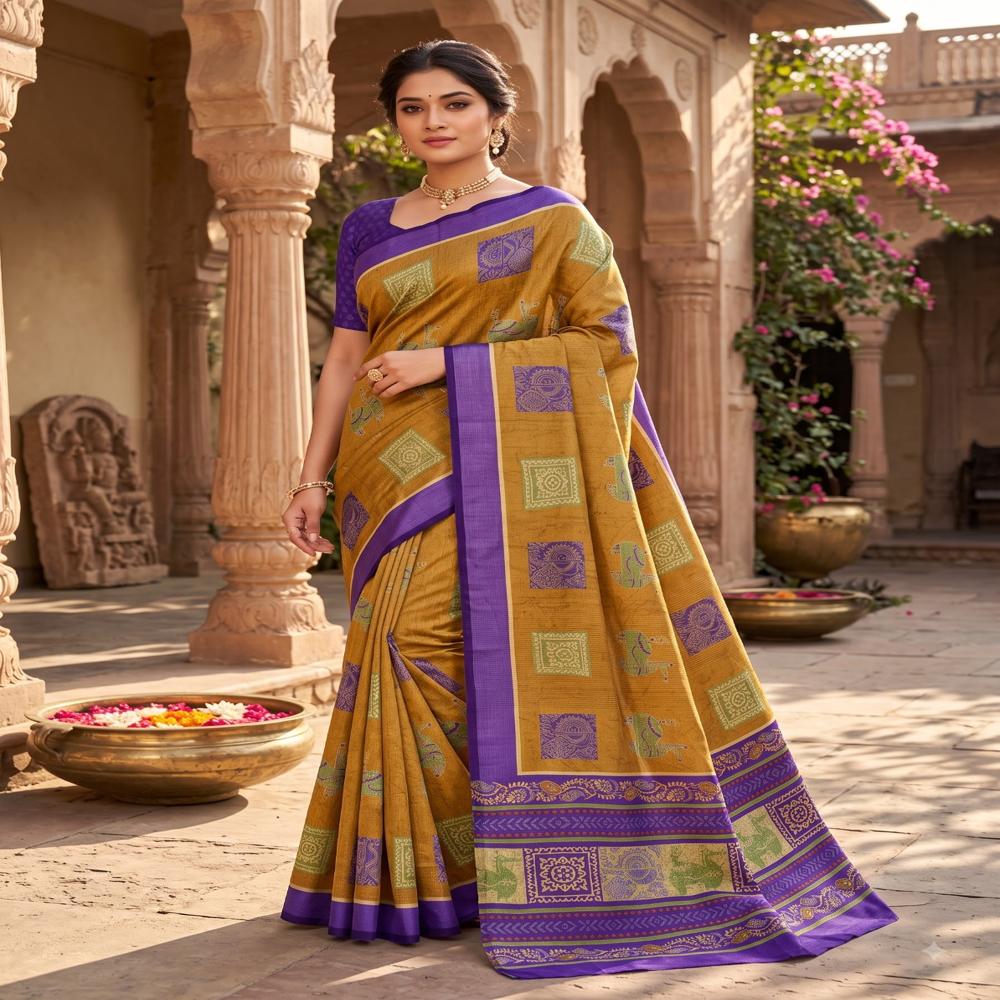 Premium Handloom Zari Chex Saree with Digital print Design