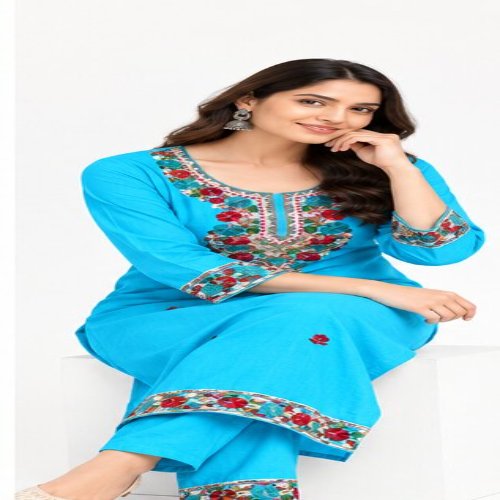 Azure Bloom Embroidered Kurta & Trouser Set