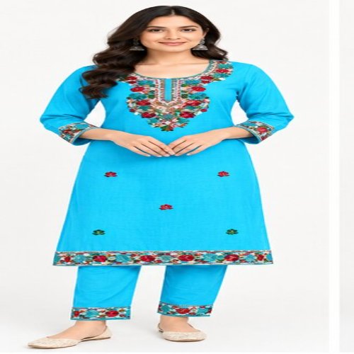Azure Bloom Embroidered Kurta & Trouser Set