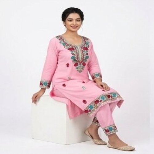 Blush Rose Floral Embroidered Kurta & Trouser Set
