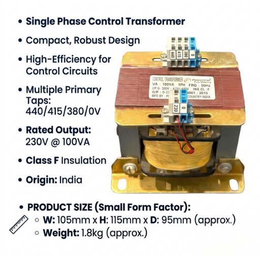 100 Va Single Phase Control Transformer - Coil Material: Copper Core