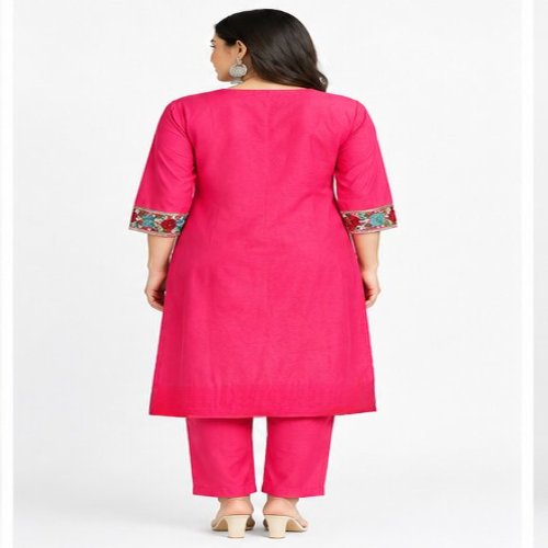 Rani Pink Floral Embroidered Kurta & Trouser Set
