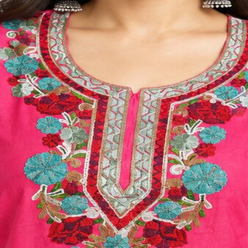 Rani Pink Floral Embroidered Kurta & Trouser Set