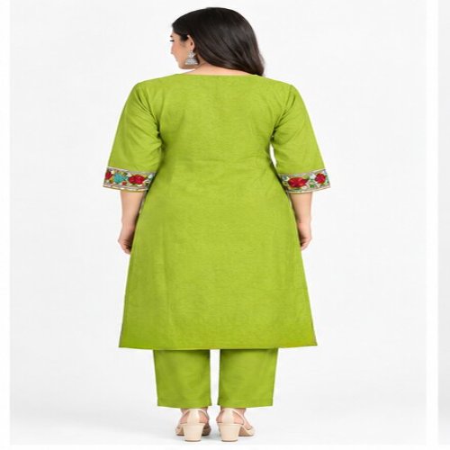 Olive Green Floral Embroidered Kurta & Trouser Set