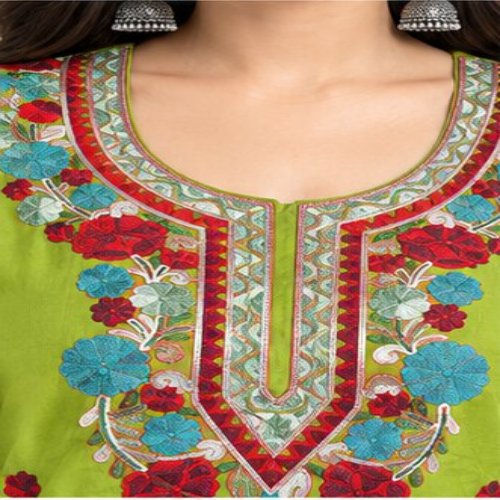 Olive Green Floral Embroidered Kurta & Trouser Set