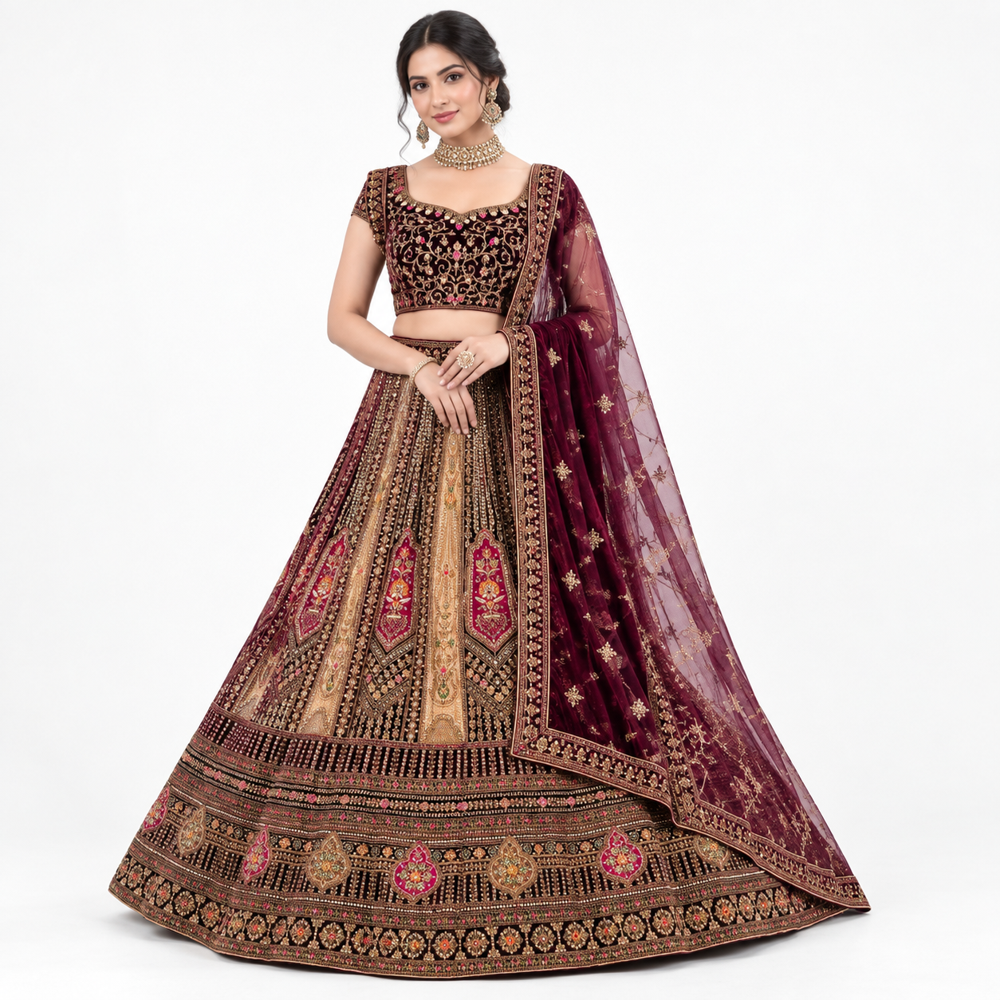 Royal Burgundy Embroidered Bridal Lehenga Set