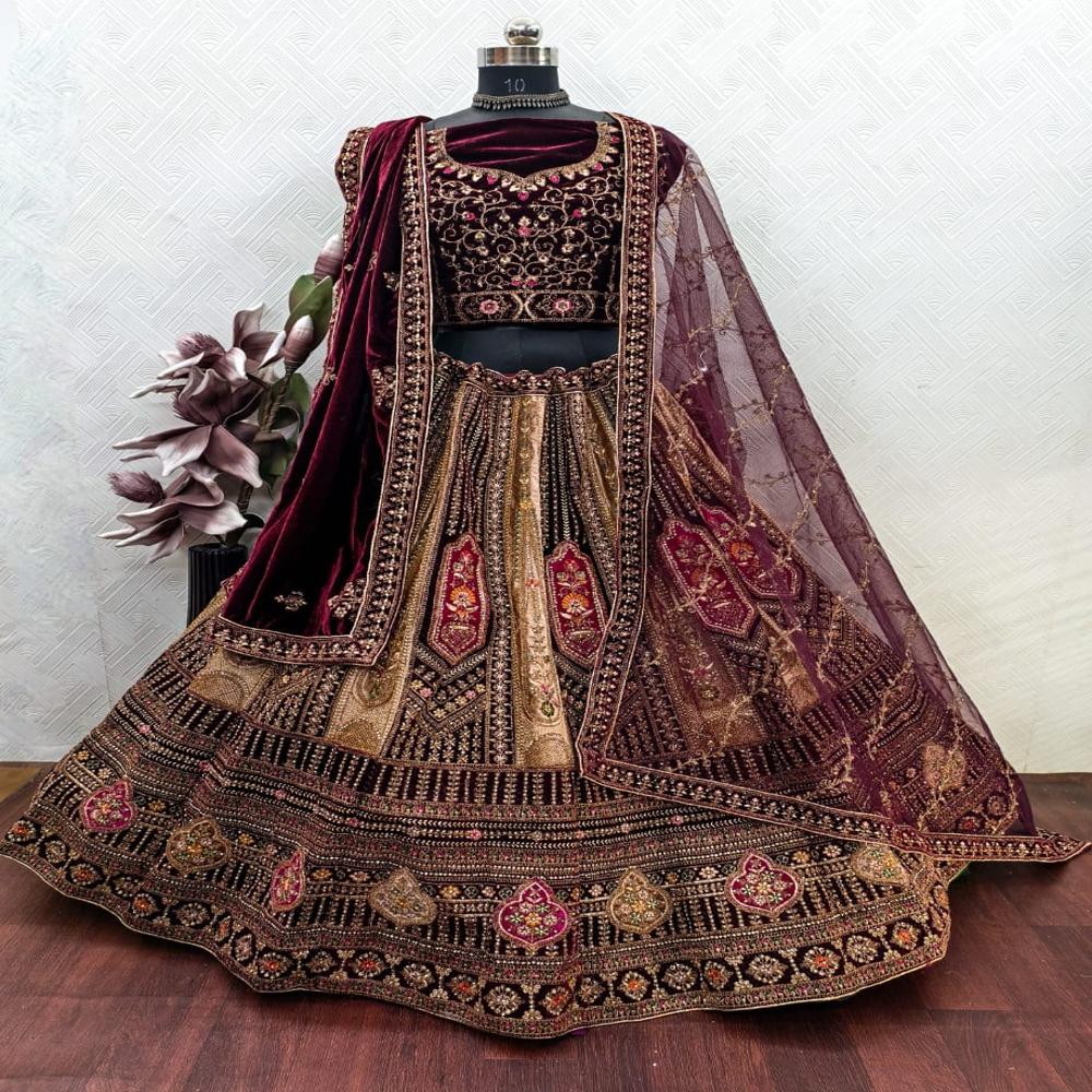 Royal Burgundy Embroidered Bridal Lehenga Set