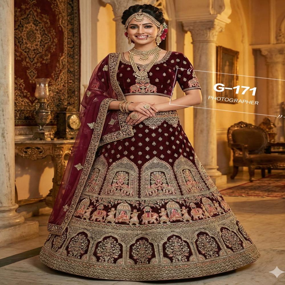 Burgundy Heritage Zari Embroidered Lehenga Set