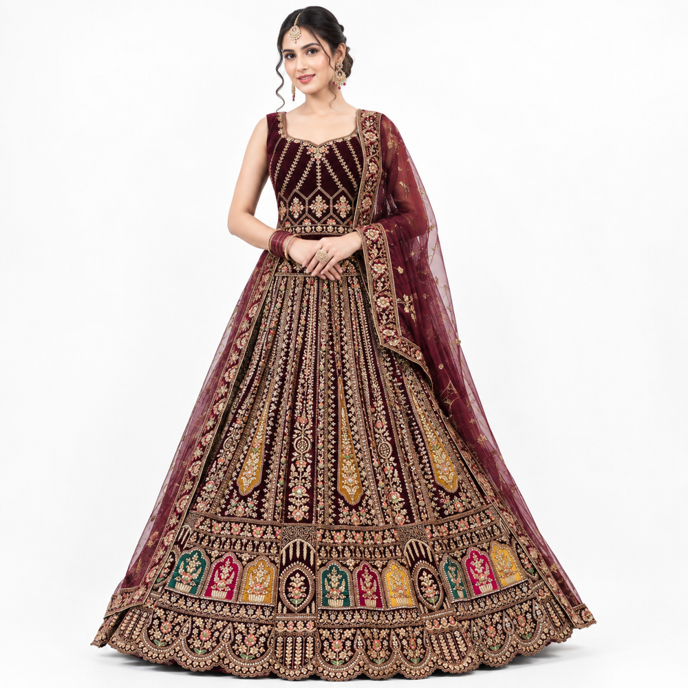 Royal Burgundy Heritage Embroidered Lehenga Set