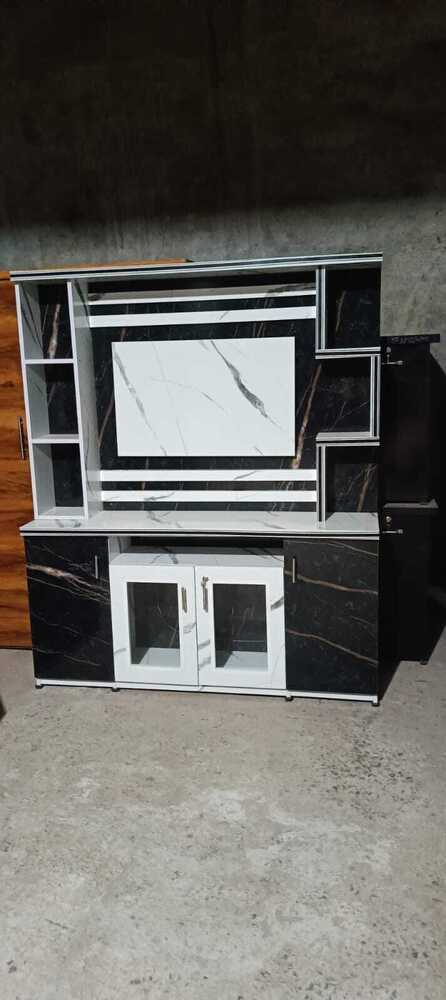 Free Standing White Polished Teak Wood TV Cabinet
