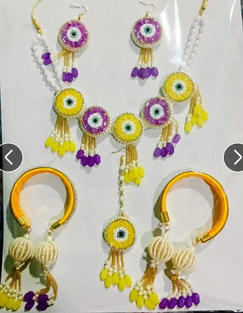 Purple Yellow Beaded Peacock Eye Necklace Set