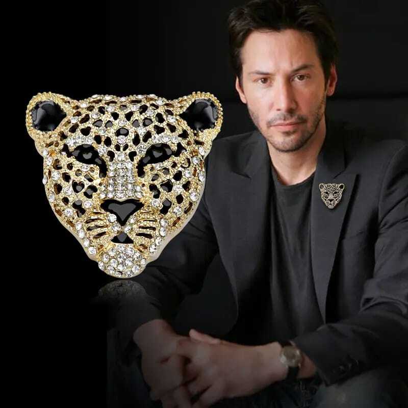 Gold Leopard Brooch - Crystal Embellished Statement Pin