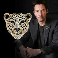 Gold Leopard Brooch - Crystal Embellished Statement Pin