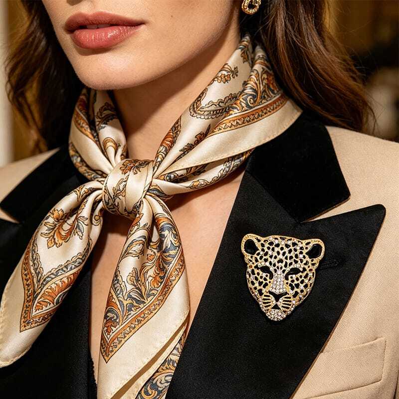 Gold Leopard Brooch - Crystal Embellished Statement Pin