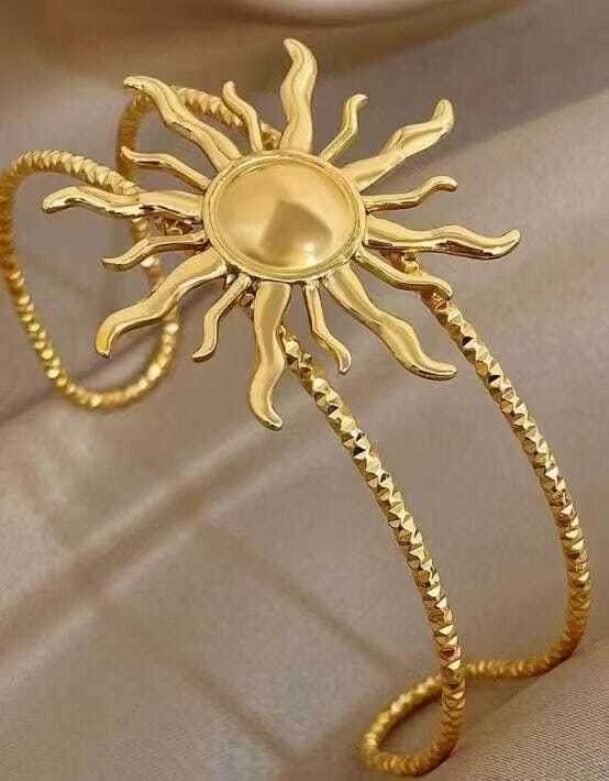 Sunburst Statement Armlet - Gold Tone Adjustable Upper Arm Cuff