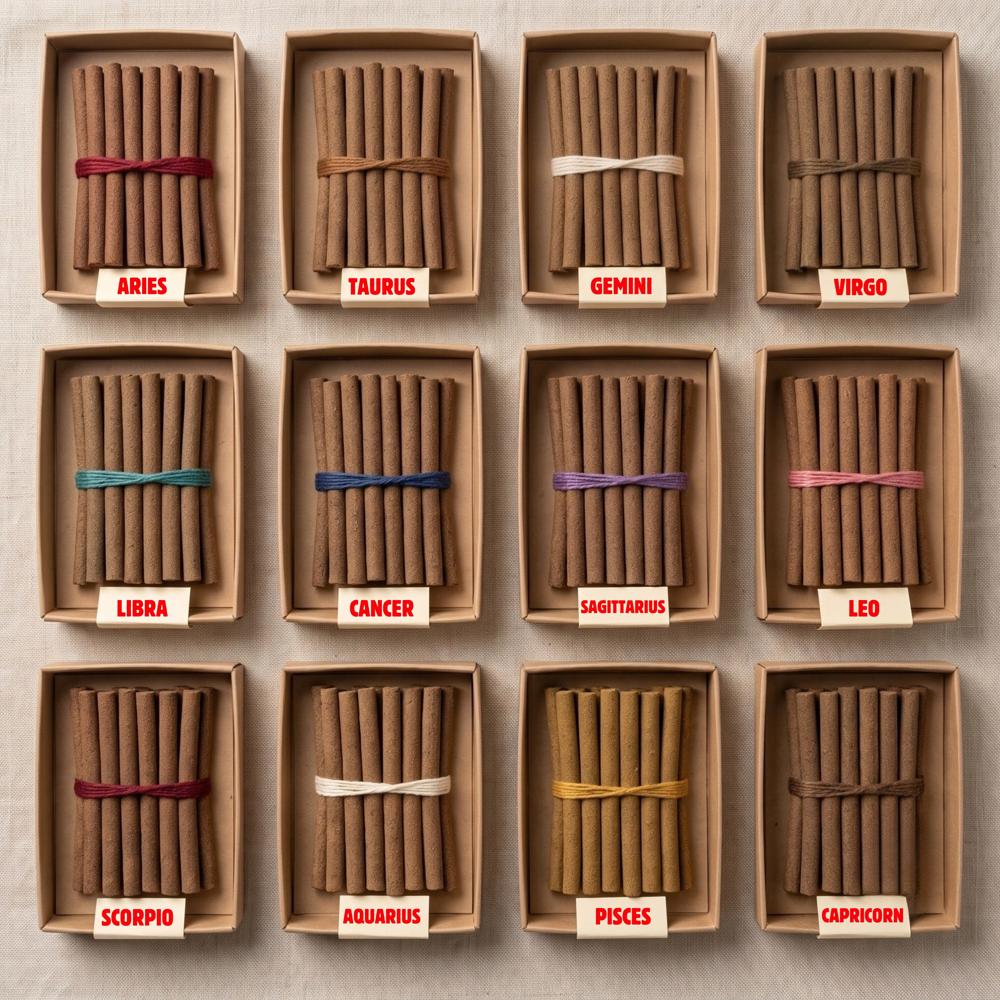 Natural Cow Dung Rashi Dhoop Sticks - 12 Rashi Dhoop Sticks