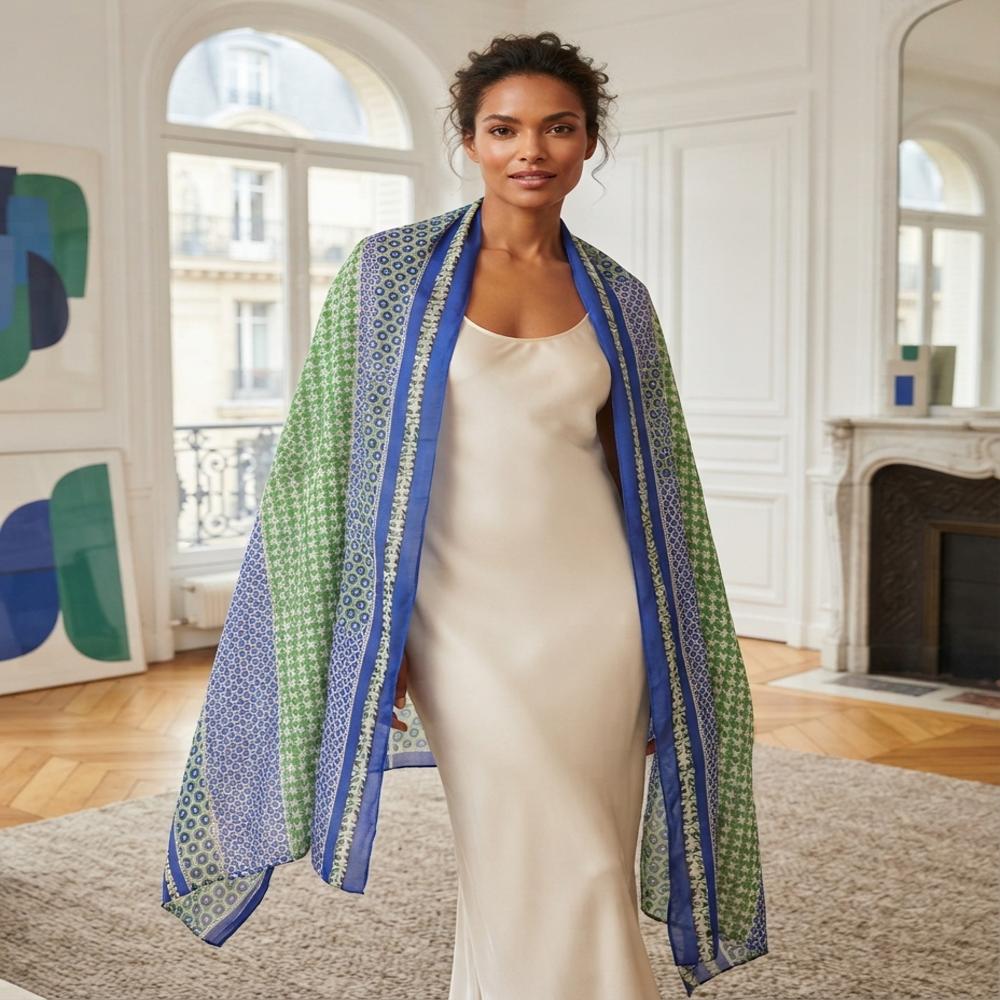 Merino Wool Screen Printed Geometrical design Stoles.