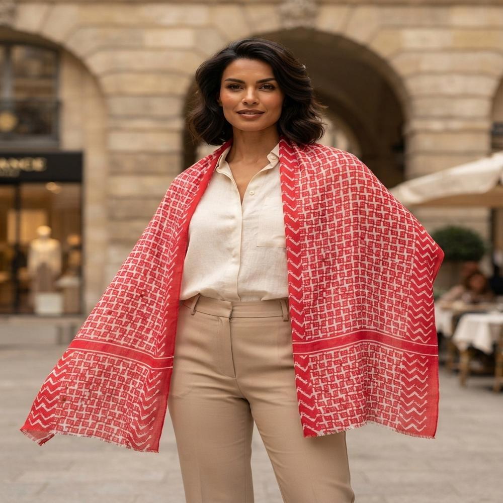 Merino Wool Screen Printed Geometrical design Stoles.