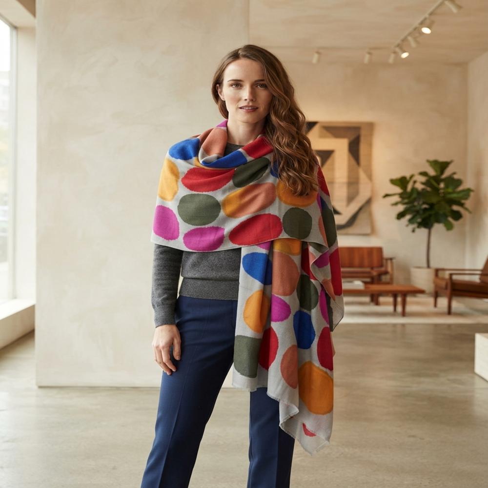 Merino Wool Screen Printed Geometrical design Stoles.
