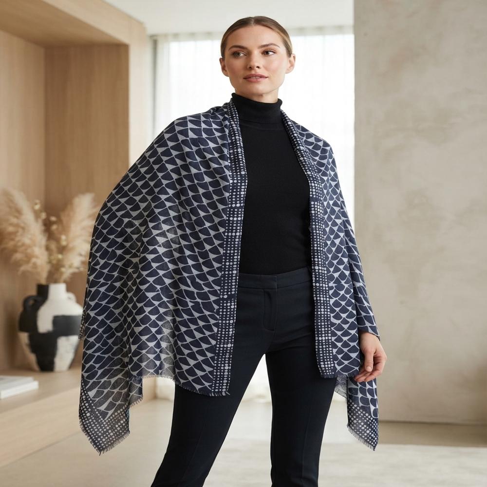 Merino Wool Screen Printed Geometrical design Stoles.
