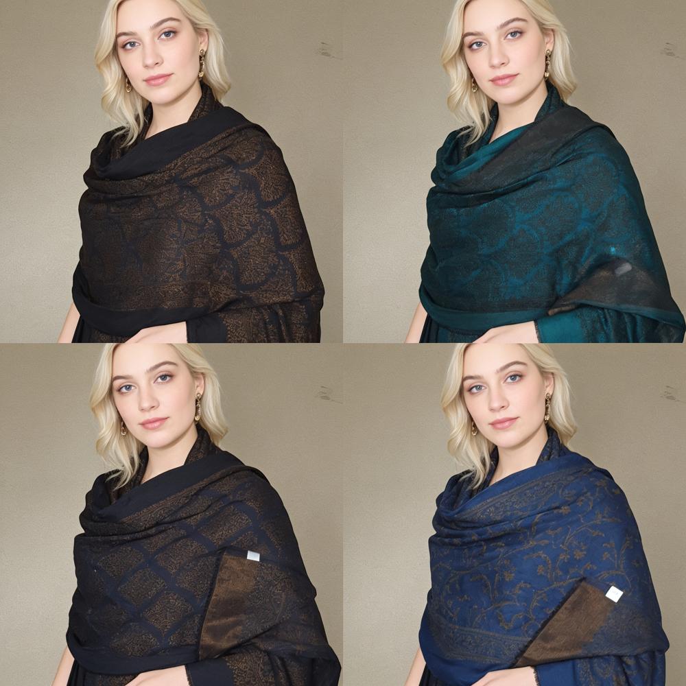 Fine Wool Moon Light Zari Reversible Jacquard Shawls
