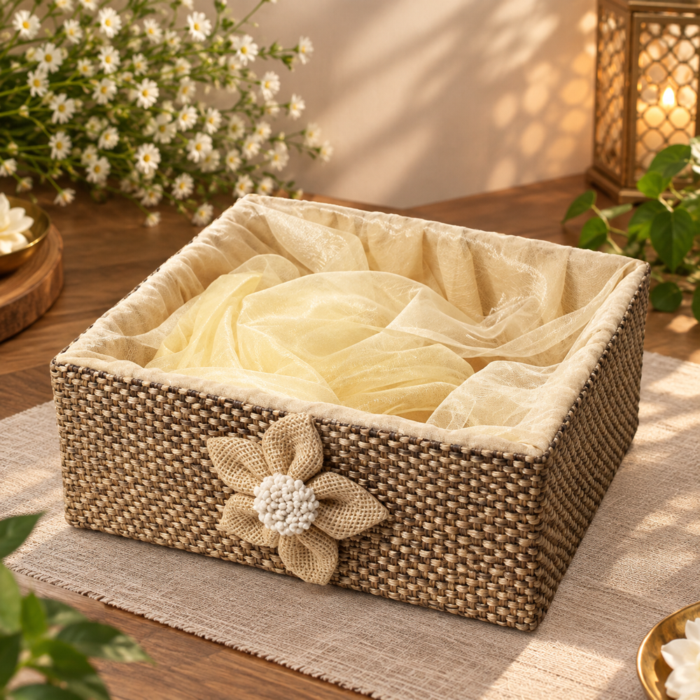 Jute Flower Hamper Basket With Net Cover