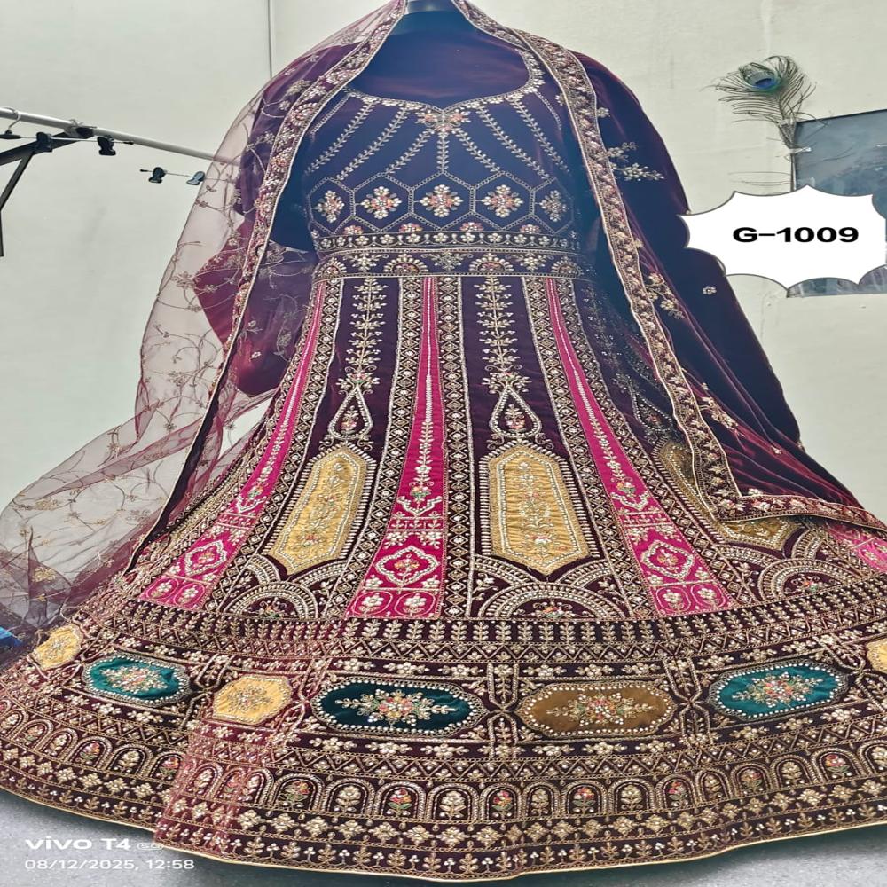 Royal Plum Embroidered Bridal Lehenga Set