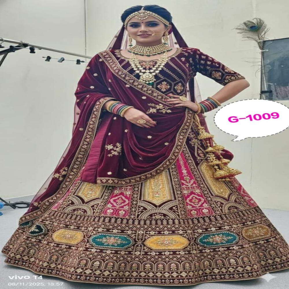 Royal Plum Embroidered Bridal Lehenga Set