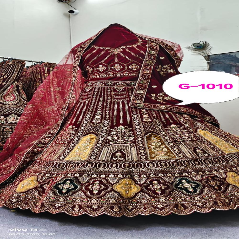 Maroon Heritage Embroidered Bridal Lehenga Set