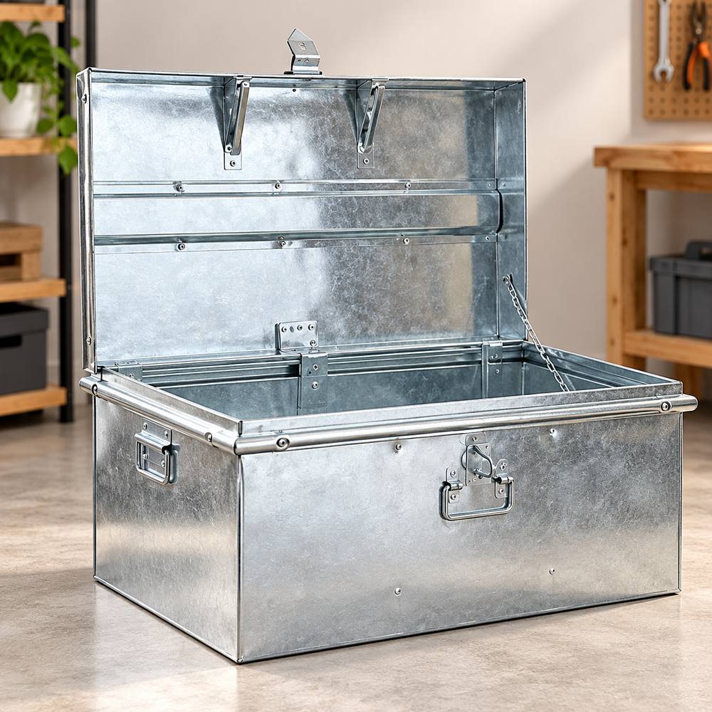Rectangular Steel Storage Box - Color: Silver