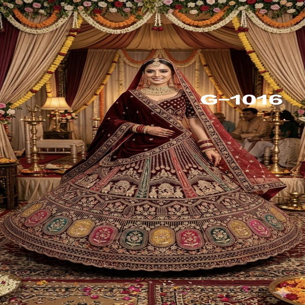 Burgundy Royal Embroidered Bridal Lehenga Set