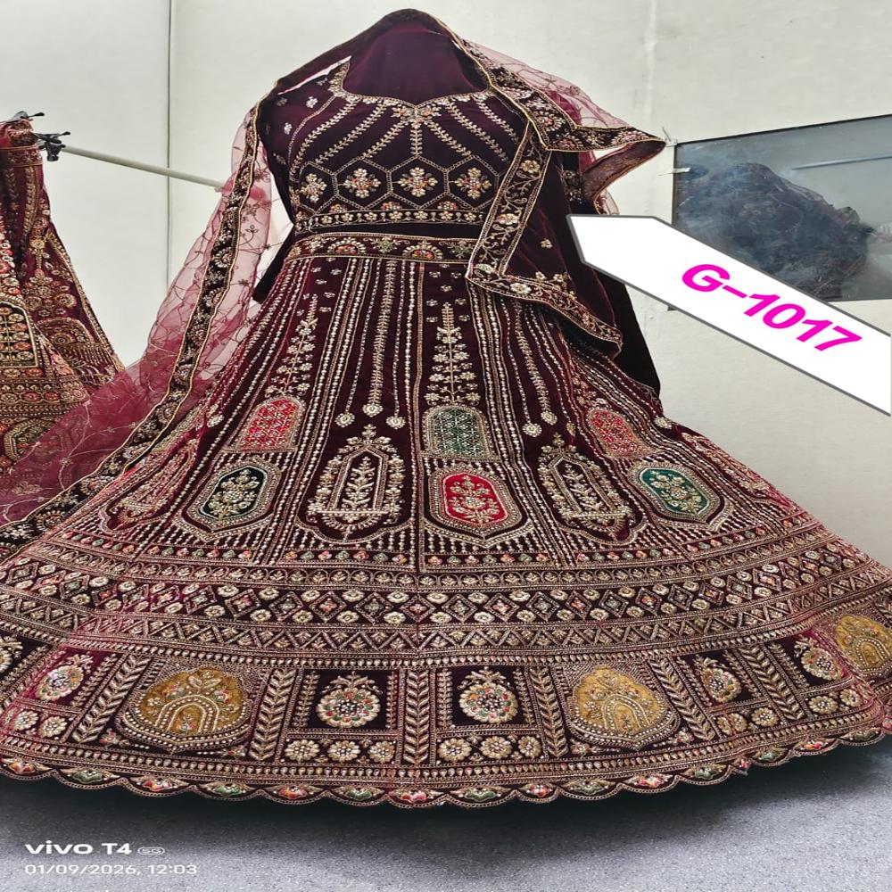 Burgundy Mughal-Inspired Embroidered Lehenga Set
