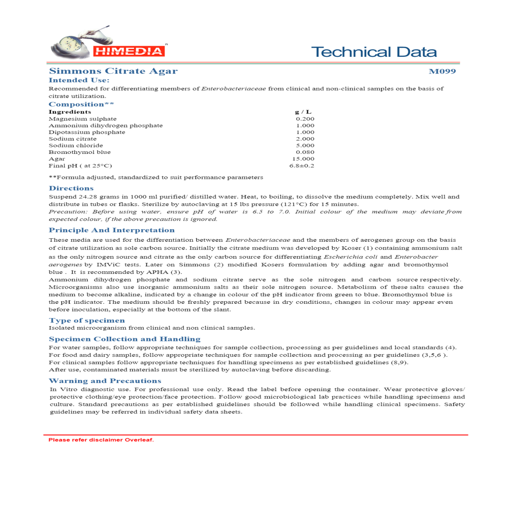 Simmons Citrate Agar 100g