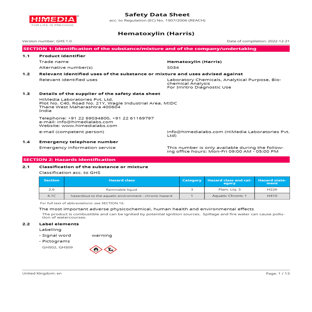 Haematoxylin Harris 125ml