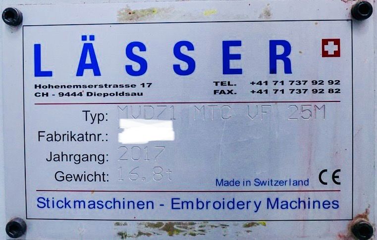 Lasser MVD71 MTC VF 25M Embroidery Machine
