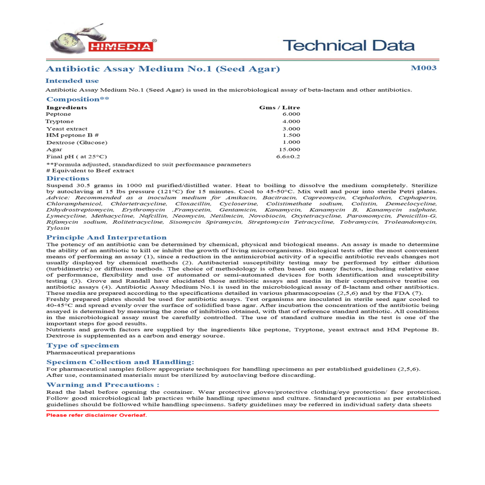 Antibiotic Assay Medium No 1 500g