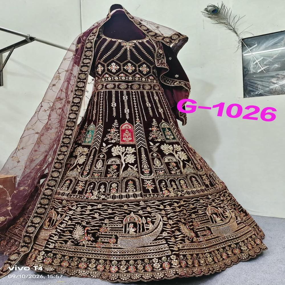 Royal Burgundy Velvet Bridal Lehenga Set