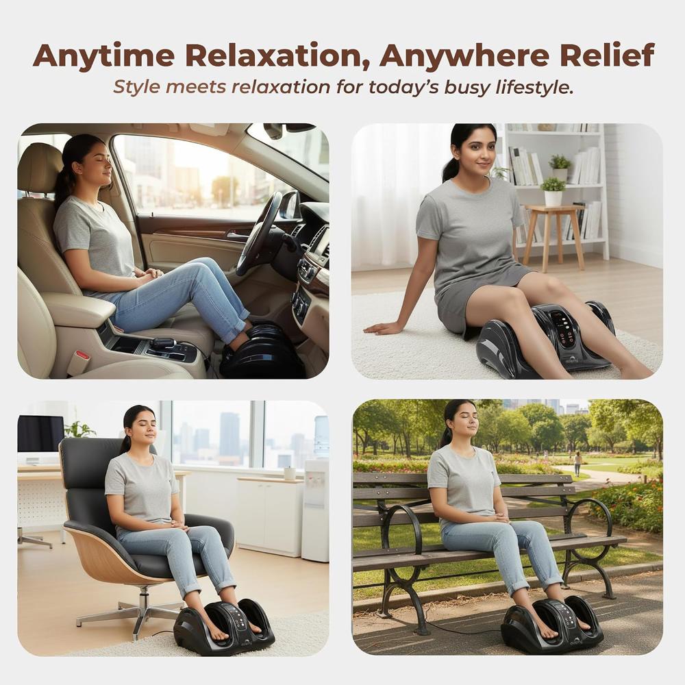 Electric Foot Massager with Kneading & Rolling Function - Black
