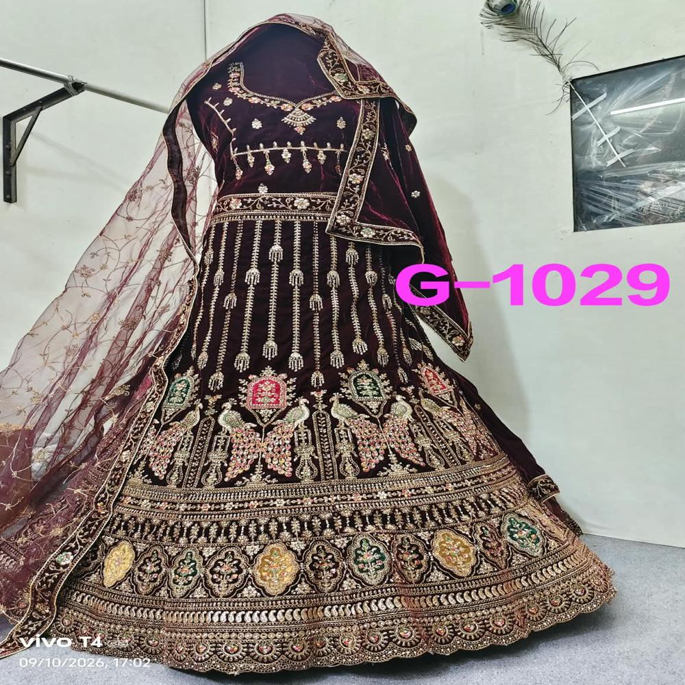 Majestic Burgundy Peacock Embroidered Bridal Lehenga