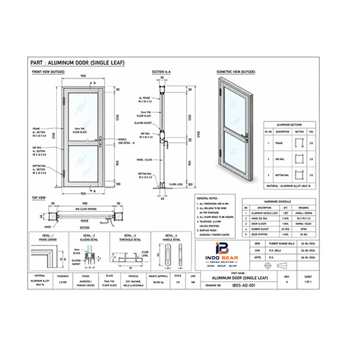 Aluminium Door (Single Leaf) Drawing Services