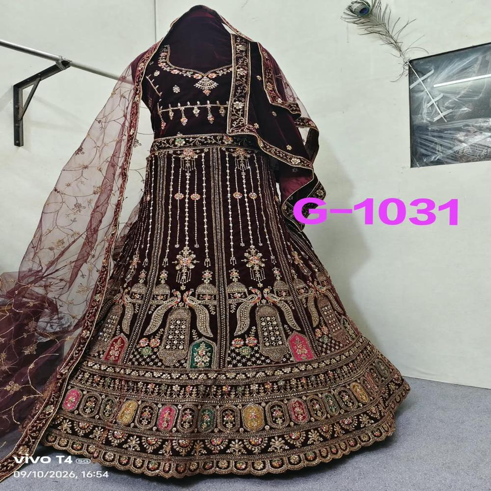 Burgundy Heritage Peacock Embroidered Lehenga